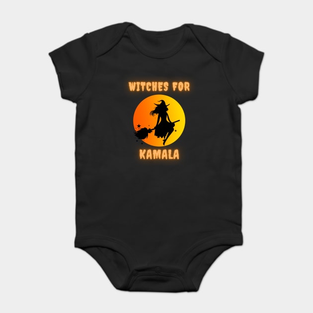 Witches for Kamala Harris 2024 Halloween Baby Bodysuit by QuirkyQuest Creations